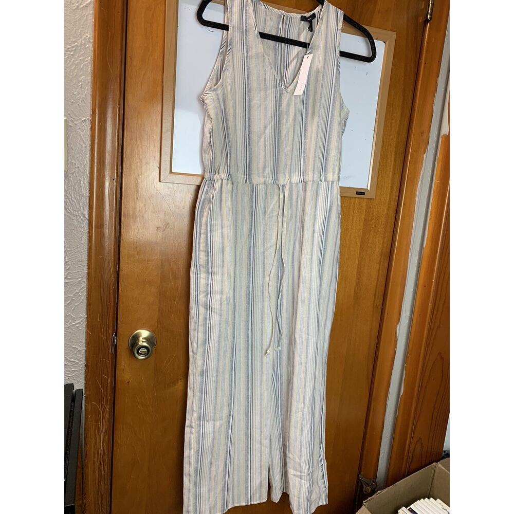 Anthropologie DREW Striped Linen Blend‎ Sleeveless Wide Leg Jumpsuit Size Small